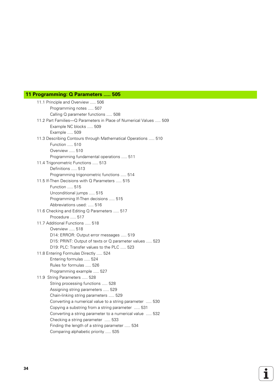 11 programming: q parameters, Programming: q parameters | HEIDENHAIN iTNC 530 (340 49x-03) ISO programming User Manual | Page 34 / 675