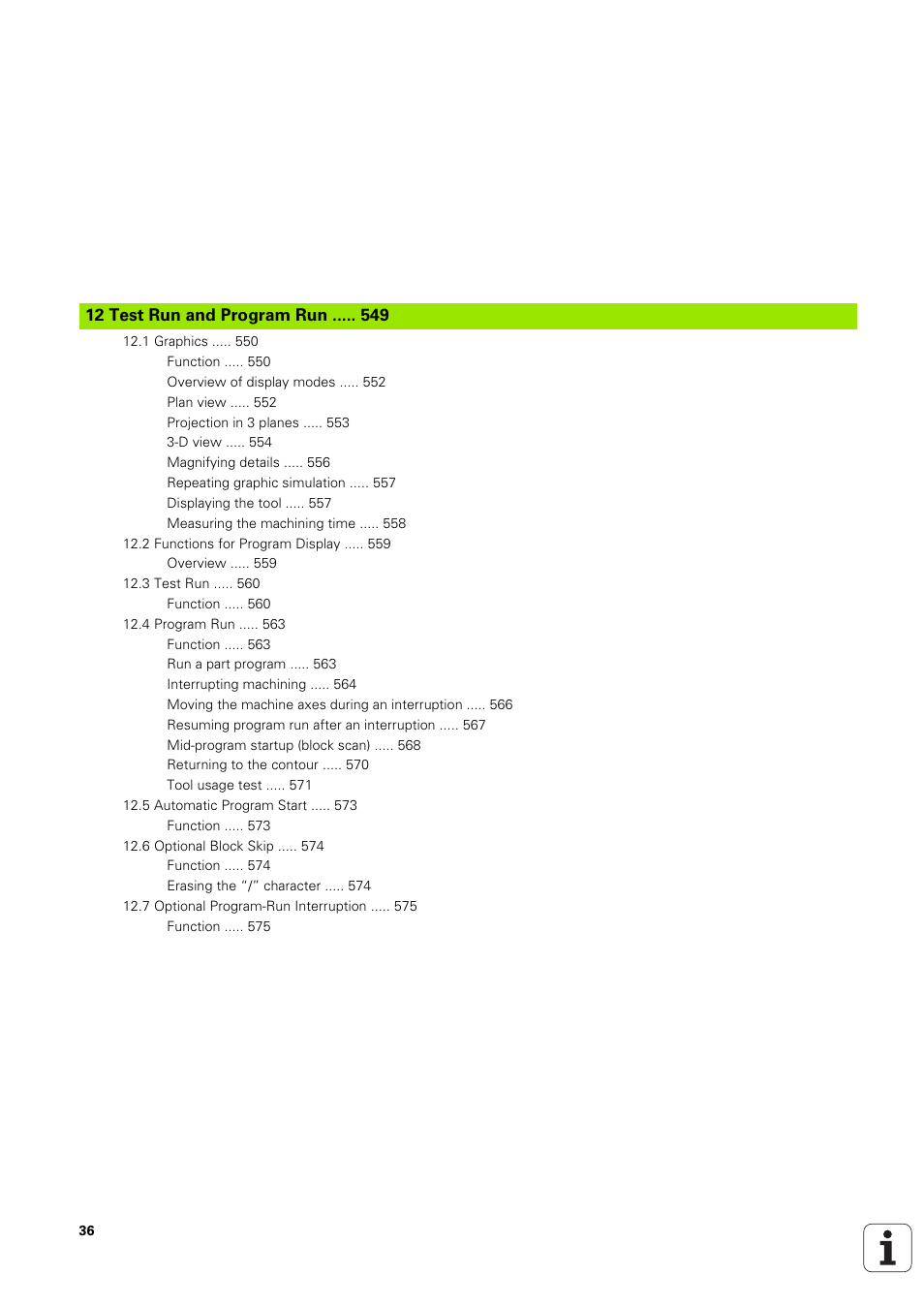 12 test run and program run, Test run and program run | HEIDENHAIN iTNC 530 (340 49x-03) ISO programming User Manual | Page 36 / 675