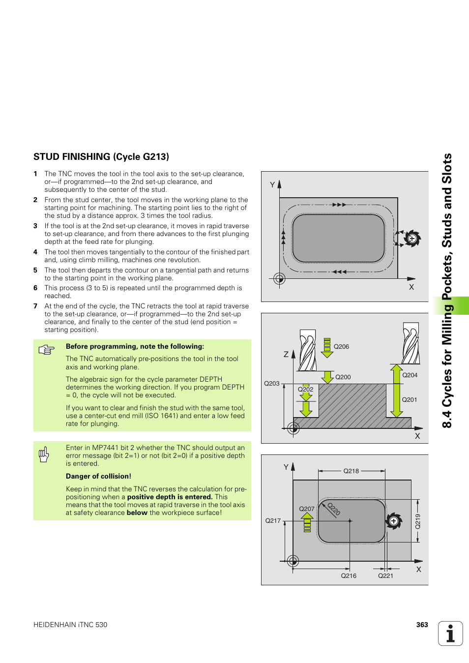 Stud finishing (cycle g213) | HEIDENHAIN iTNC 530 (340 49x-03) ISO programming User Manual | Page 363 / 675