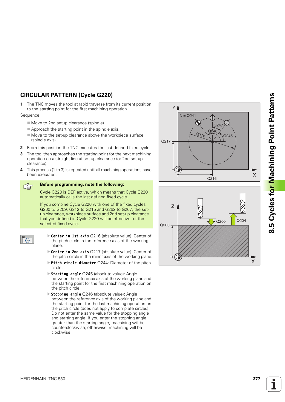Circular pattern (cycle g220) | HEIDENHAIN iTNC 530 (340 49x-03) ISO programming User Manual | Page 377 / 675