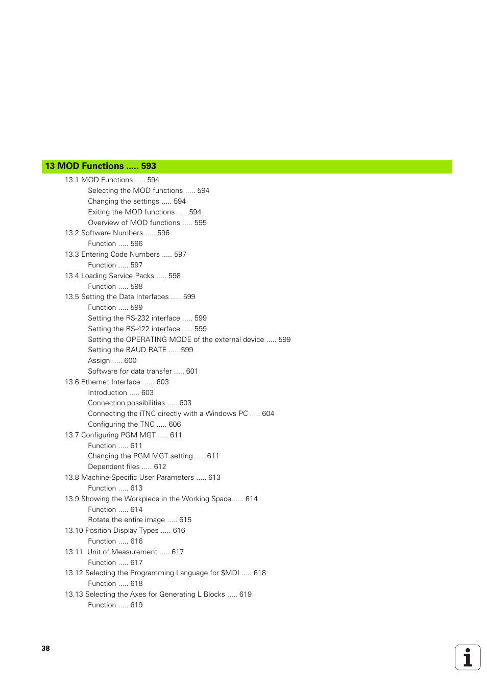 13 mod functions, Mod functions | HEIDENHAIN iTNC 530 (340 49x-03) ISO programming User Manual | Page 38 / 675