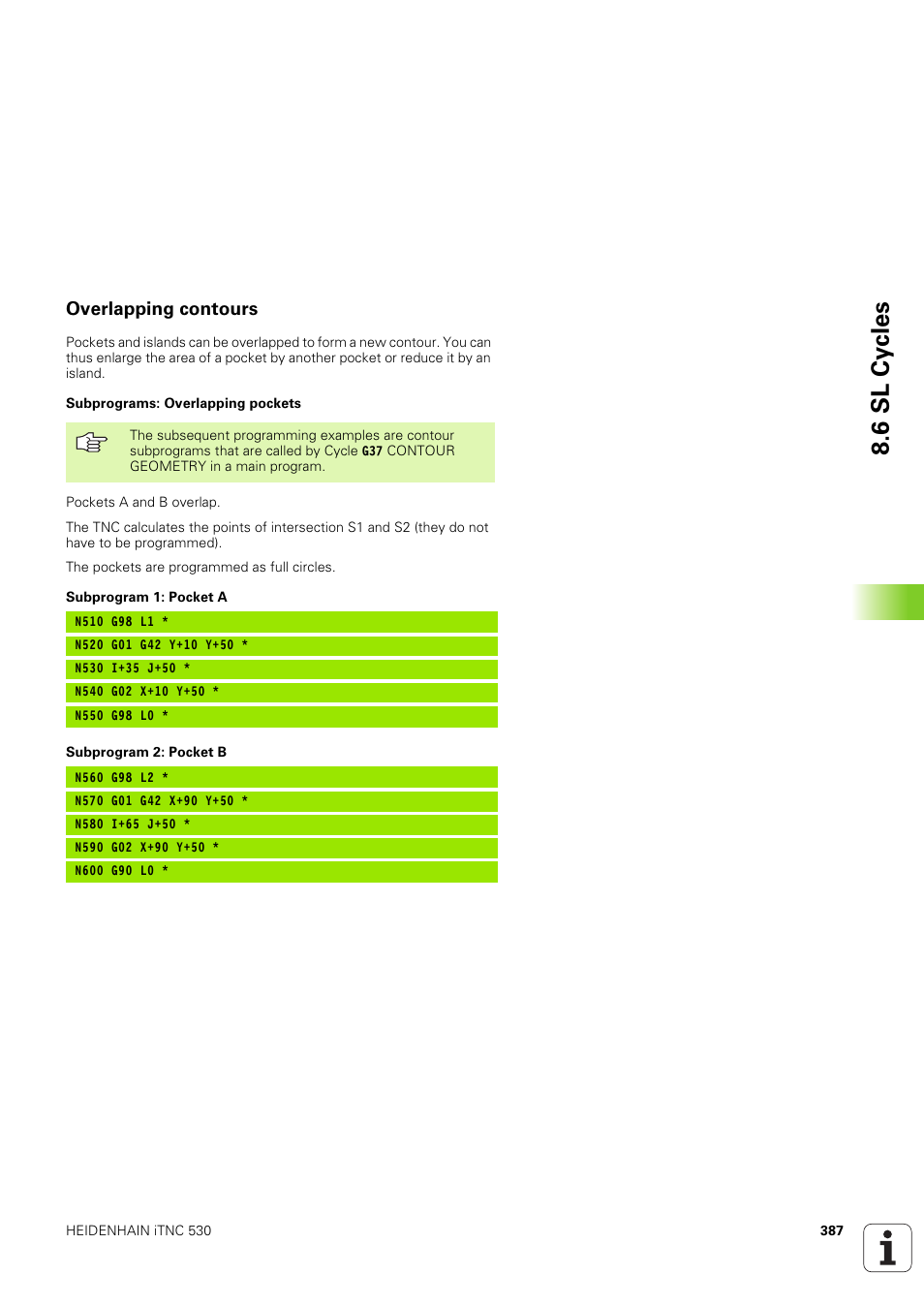 Overlapping contours, 6 sl cy cles | HEIDENHAIN iTNC 530 (340 49x-03) ISO programming User Manual | Page 387 / 675