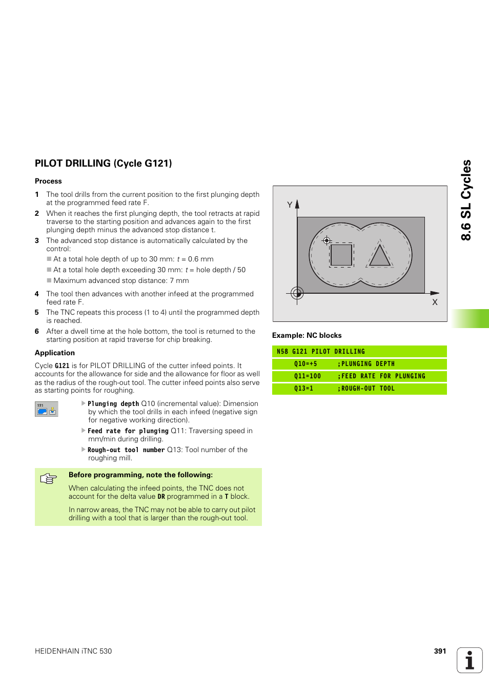 Pilot drilling (cycle g121), 6 sl cy cles | HEIDENHAIN iTNC 530 (340 49x-03) ISO programming User Manual | Page 391 / 675