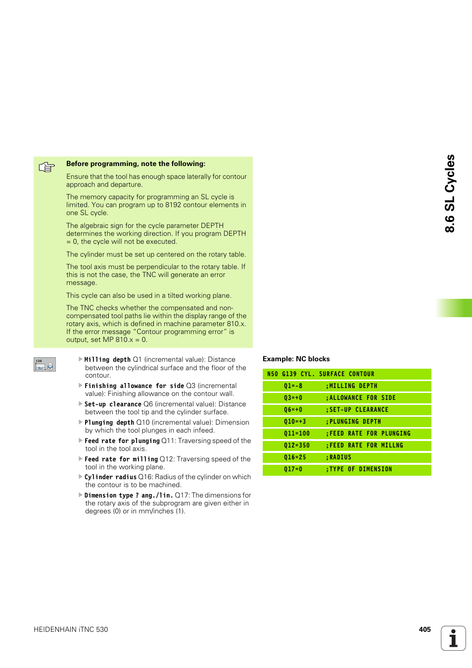 6 sl cy cles | HEIDENHAIN iTNC 530 (340 49x-03) ISO programming User Manual | Page 405 / 675