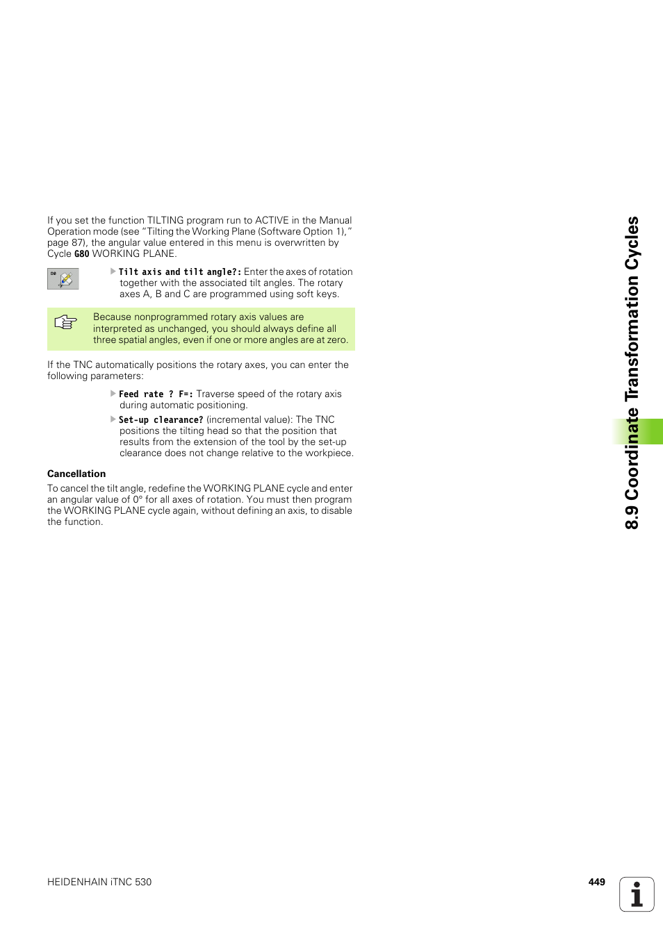 9 coor dinat e t ransf or mation cy cles | HEIDENHAIN iTNC 530 (340 49x-03) ISO programming User Manual | Page 449 / 675