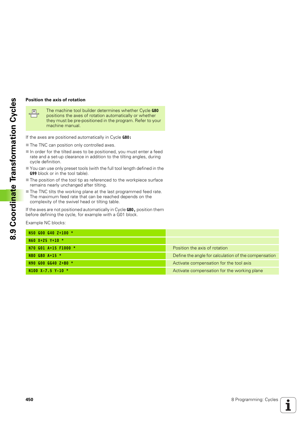 9 coor dinat e t ransf or mation cy cles | HEIDENHAIN iTNC 530 (340 49x-03) ISO programming User Manual | Page 450 / 675