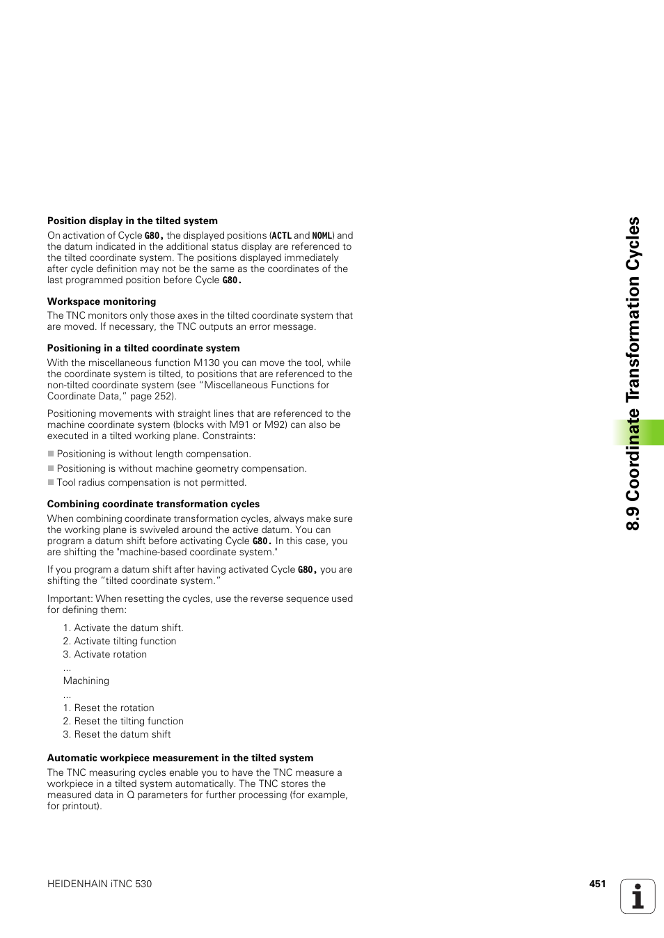 9 coor dinat e t ransf or mation cy cles | HEIDENHAIN iTNC 530 (340 49x-03) ISO programming User Manual | Page 451 / 675