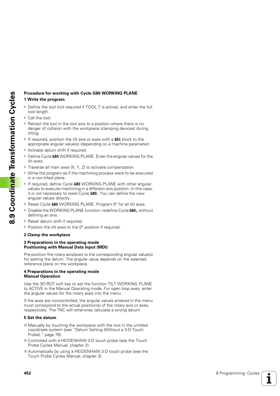 9 coor dinat e t ransf or mation cy cles | HEIDENHAIN iTNC 530 (340 49x-03) ISO programming User Manual | Page 452 / 675