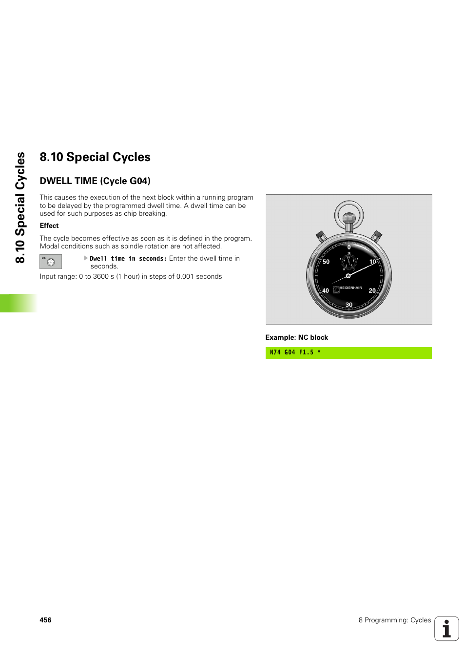 10 special cycles, Dwell time (cycle g04) | HEIDENHAIN iTNC 530 (340 49x-03) ISO programming User Manual | Page 456 / 675