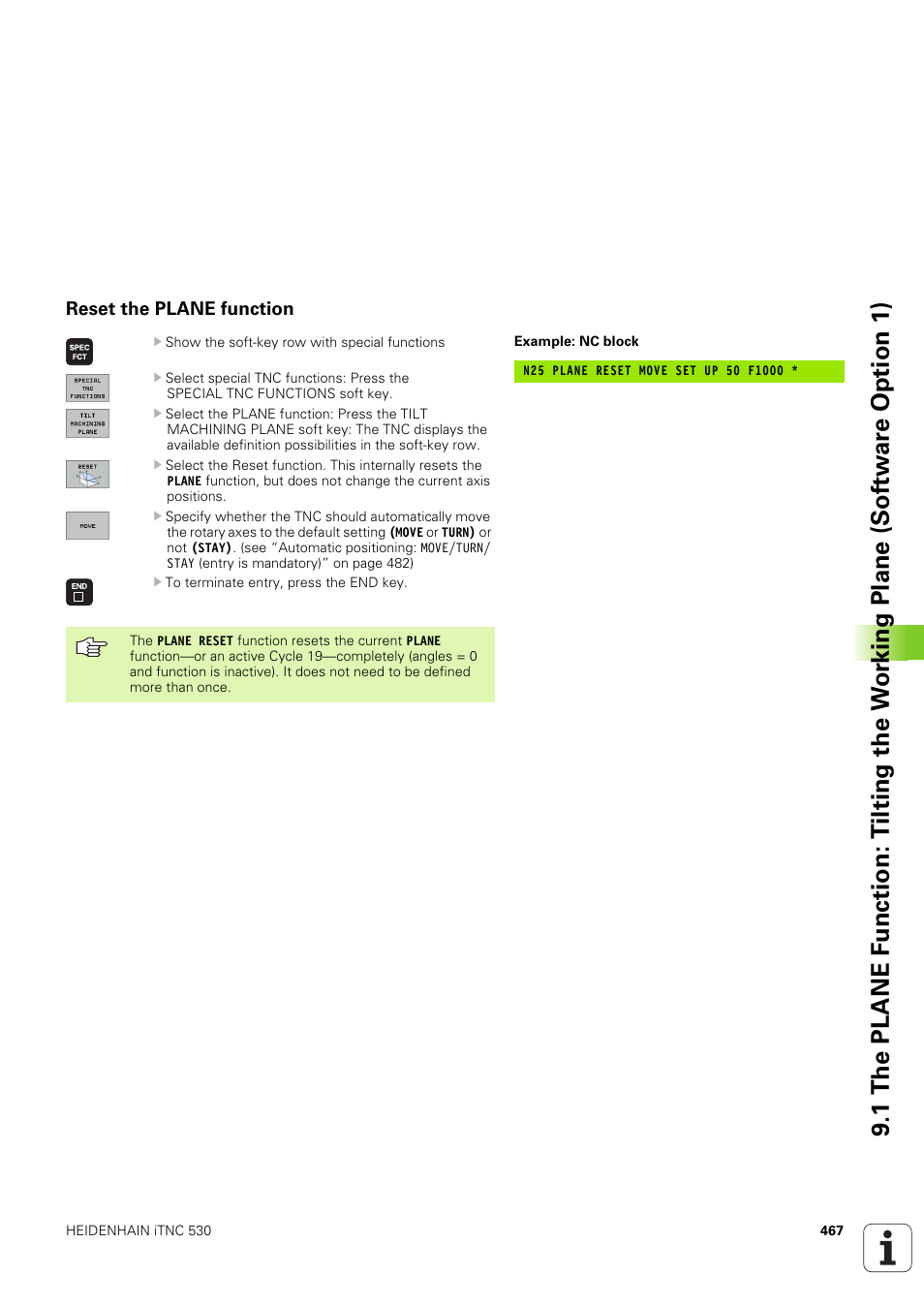Reset the plane function | HEIDENHAIN iTNC 530 (340 49x-03) ISO programming User Manual | Page 467 / 675