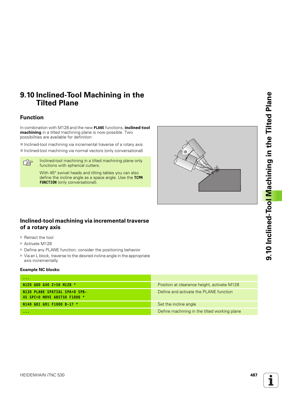 10 inclined-tool machining in the tilted plane, Function | HEIDENHAIN iTNC 530 (340 49x-03) ISO programming User Manual | Page 487 / 675