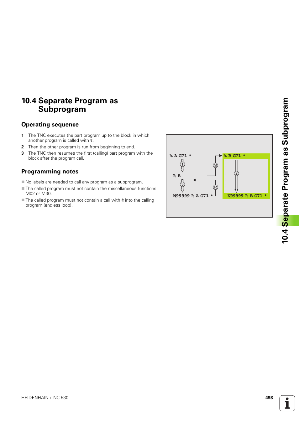 4 separate program as subprogram, Operating sequence, Programming notes | HEIDENHAIN iTNC 530 (340 49x-03) ISO programming User Manual | Page 493 / 675