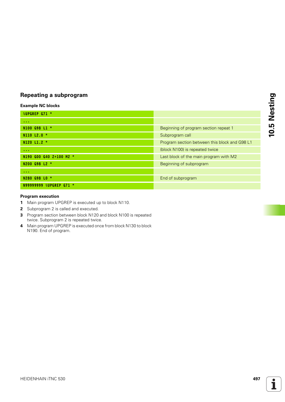 Repeating a subprogram, 5 nesting | HEIDENHAIN iTNC 530 (340 49x-03) ISO programming User Manual | Page 497 / 675