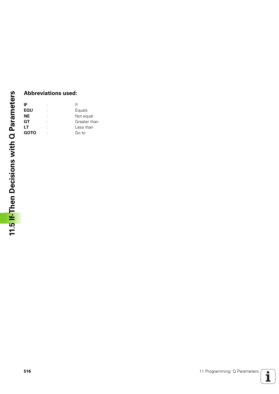 Abbreviations used, 5 if-then decisions with q p ar amet ers | HEIDENHAIN iTNC 530 (340 49x-03) ISO programming User Manual | Page 516 / 675