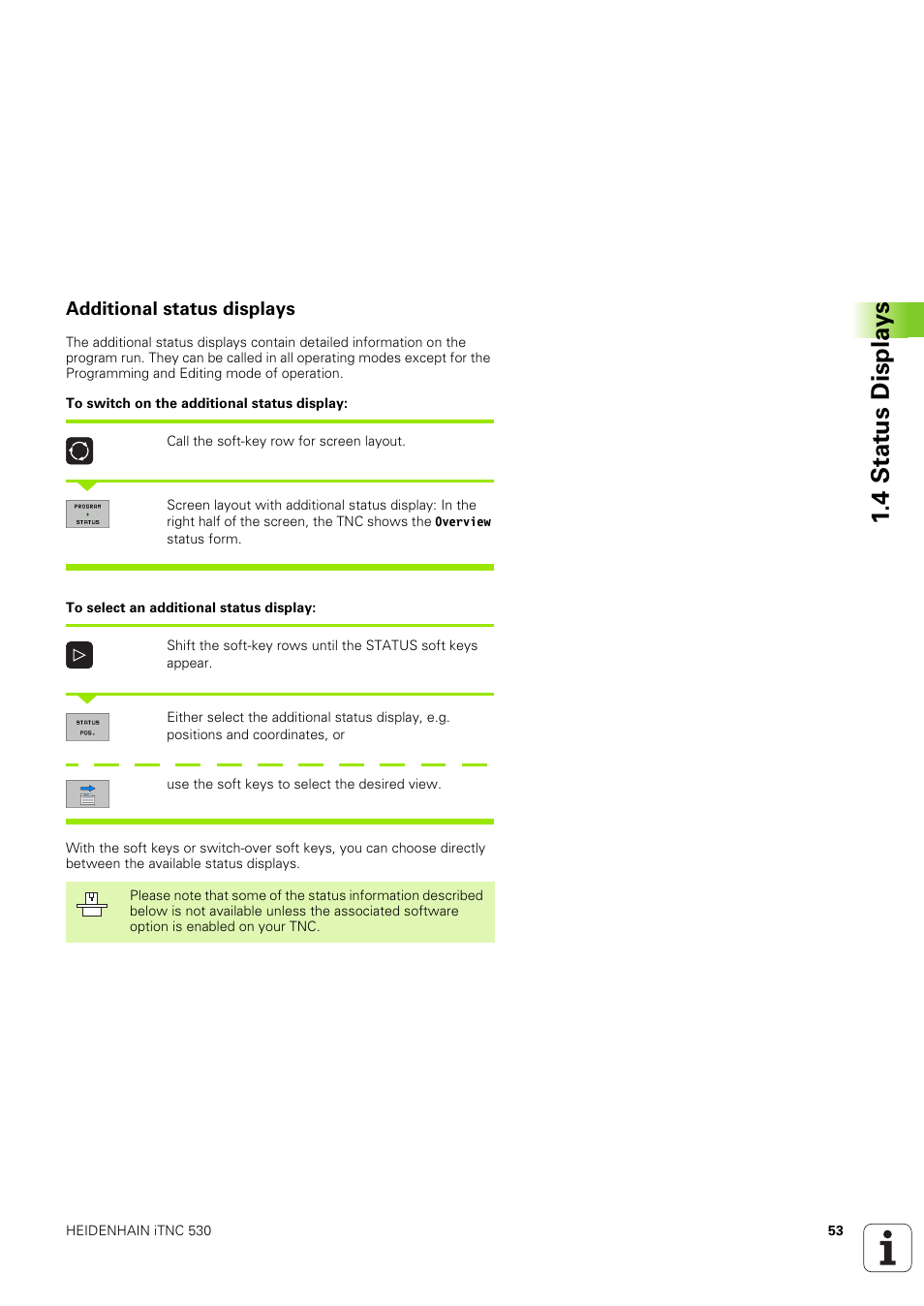 Additional status displays, 4 stat us displa ys | HEIDENHAIN iTNC 530 (340 49x-03) ISO programming User Manual | Page 53 / 675