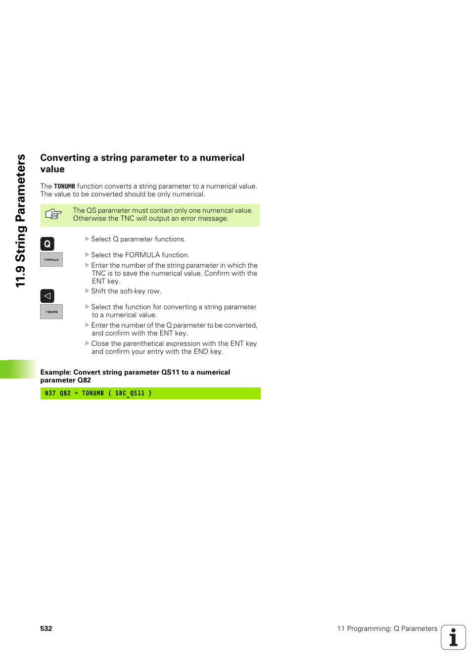 Converting a string parameter to a numerical value, 9 str ing p a ra met e rs | HEIDENHAIN iTNC 530 (340 49x-03) ISO programming User Manual | Page 532 / 675