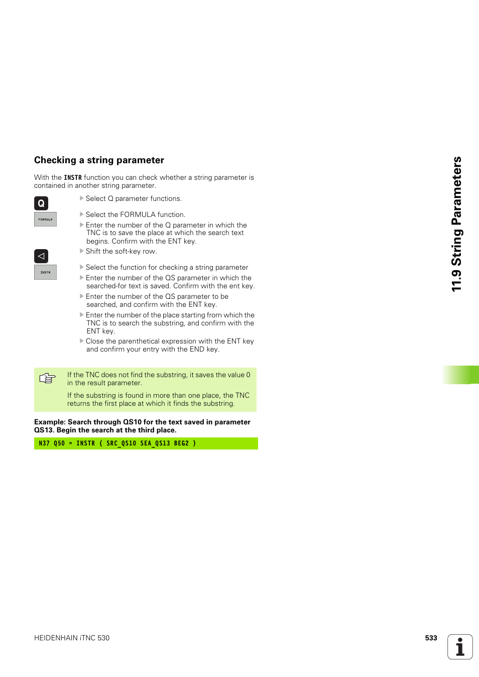 Checking a string parameter, 9 str ing p a ra met e rs | HEIDENHAIN iTNC 530 (340 49x-03) ISO programming User Manual | Page 533 / 675