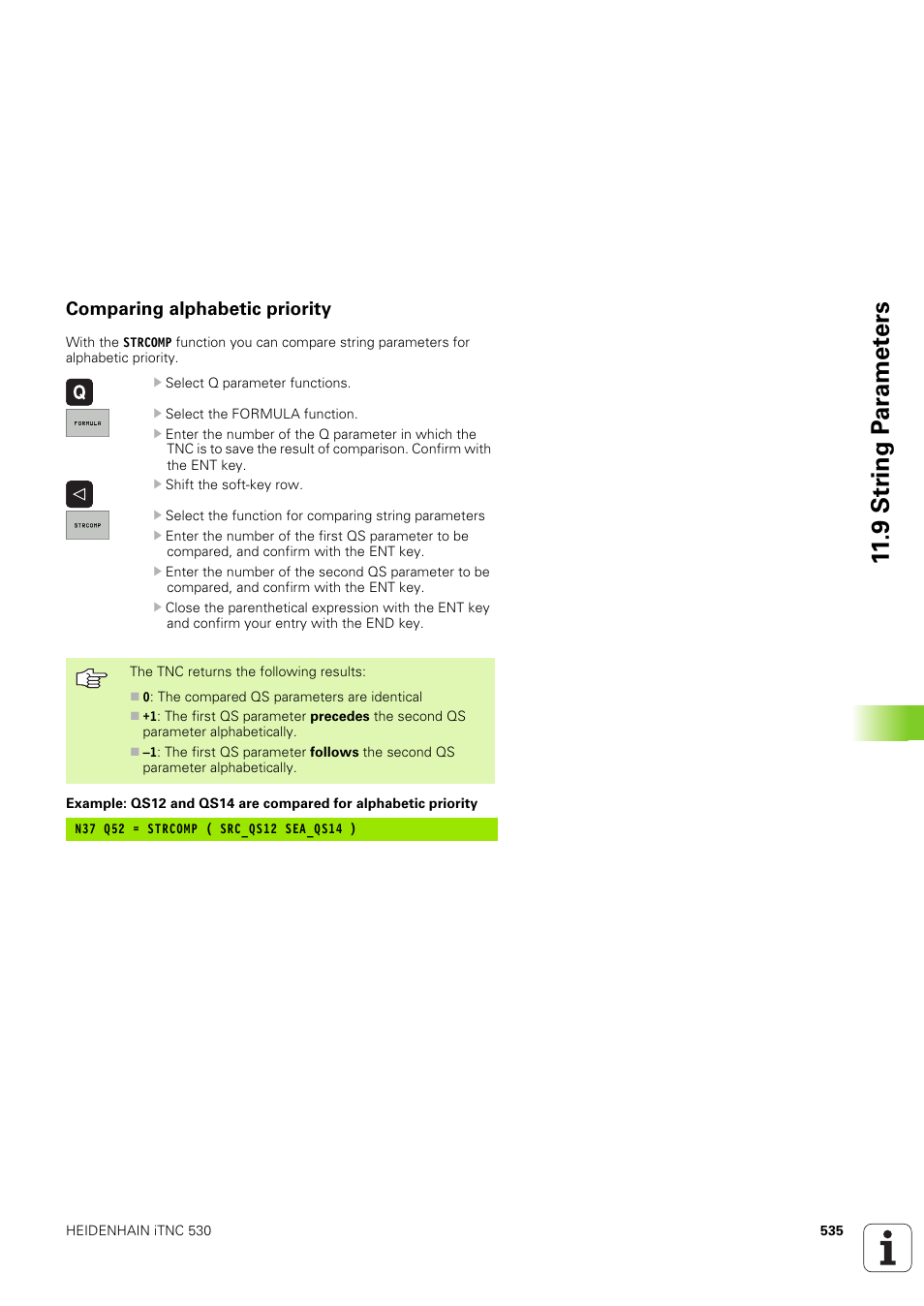 Comparing alphabetic priority, 9 str ing p a ra met e rs | HEIDENHAIN iTNC 530 (340 49x-03) ISO programming User Manual | Page 535 / 675