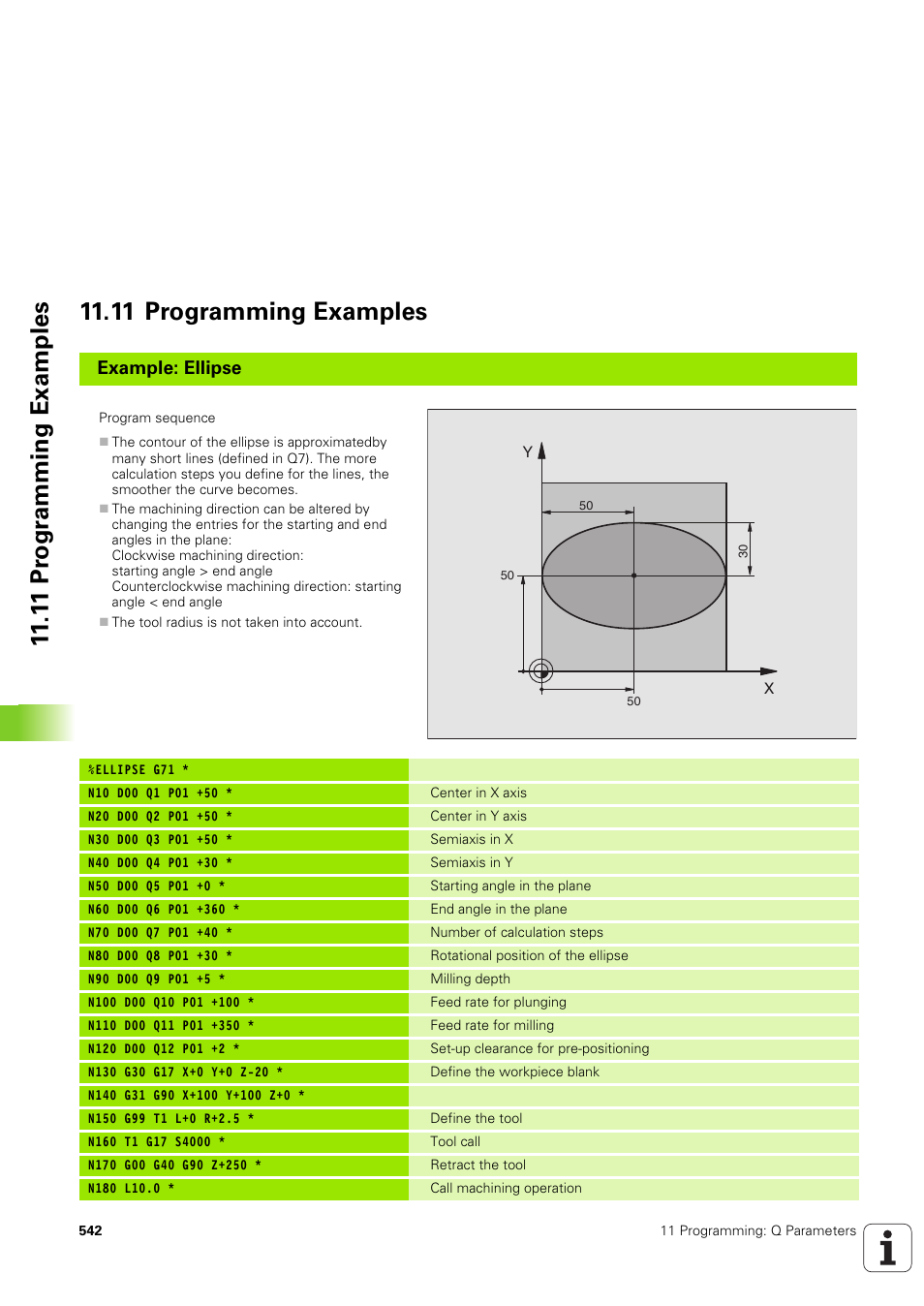 11 programming examples, Example: ellipse | HEIDENHAIN iTNC 530 (340 49x-03) ISO programming User Manual | Page 542 / 675