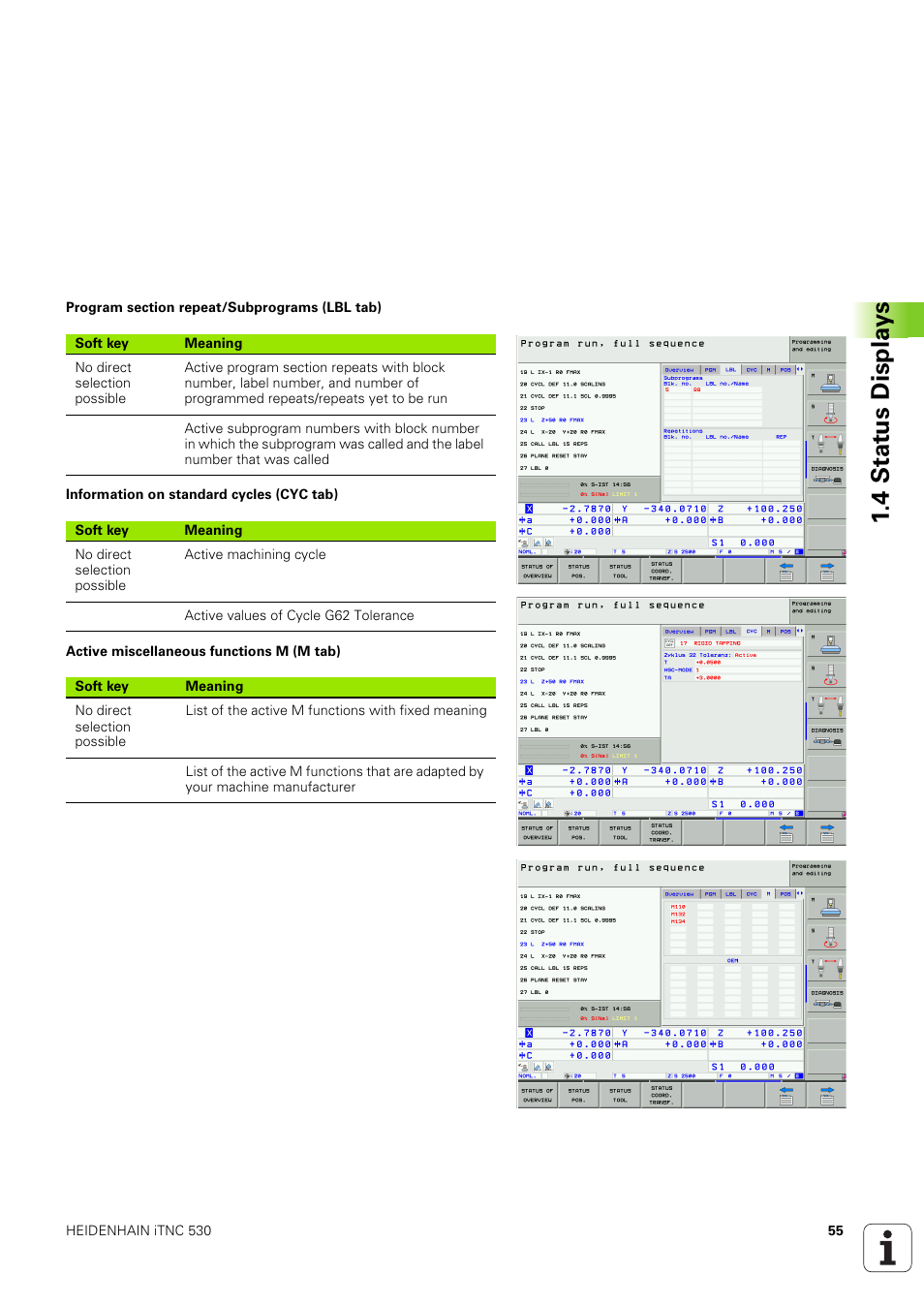 4 stat us displa ys | HEIDENHAIN iTNC 530 (340 49x-03) ISO programming User Manual | Page 55 / 675