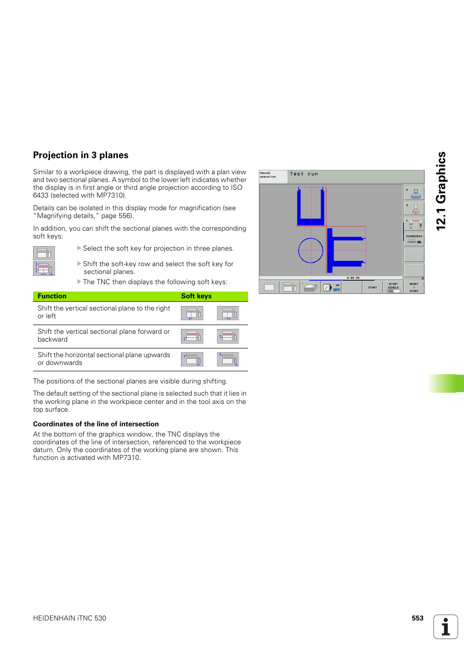 Projection in 3 planes, 1 gr ap hics | HEIDENHAIN iTNC 530 (340 49x-03) ISO programming User Manual | Page 553 / 675