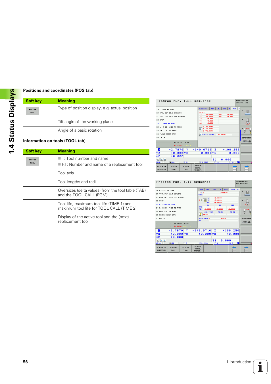 4 stat us displa ys | HEIDENHAIN iTNC 530 (340 49x-03) ISO programming User Manual | Page 56 / 675