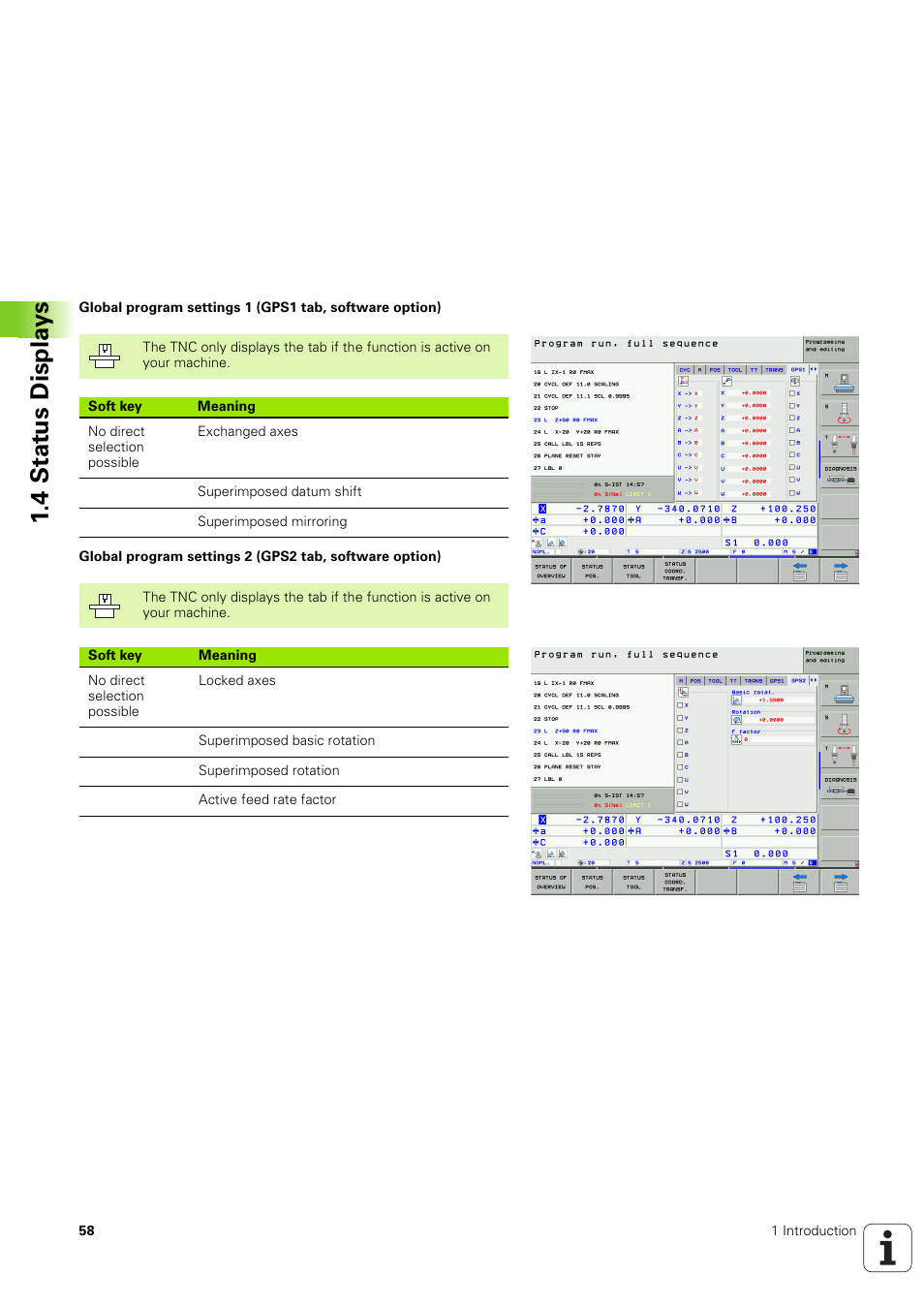 4 stat us displa ys | HEIDENHAIN iTNC 530 (340 49x-03) ISO programming User Manual | Page 58 / 675