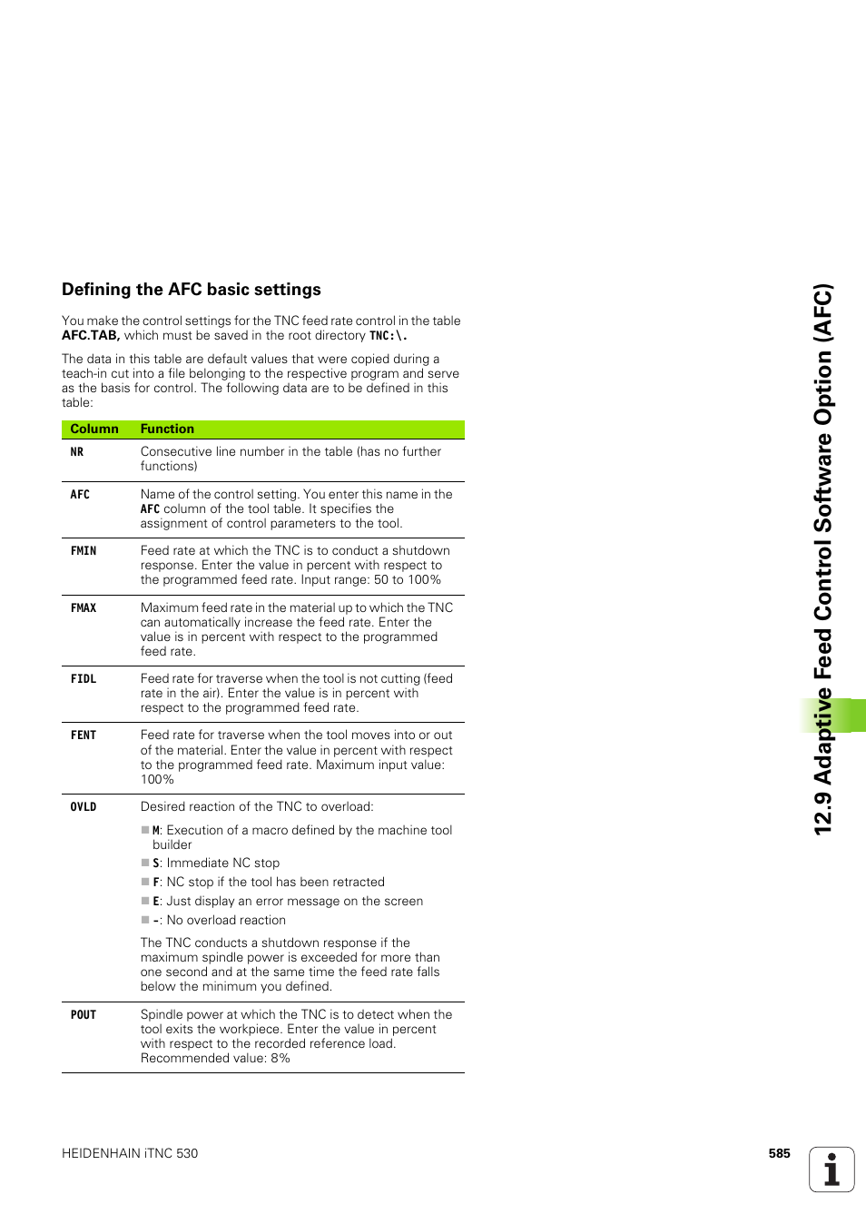 Defining the afc basic settings | HEIDENHAIN iTNC 530 (340 49x-03) ISO programming User Manual | Page 585 / 675