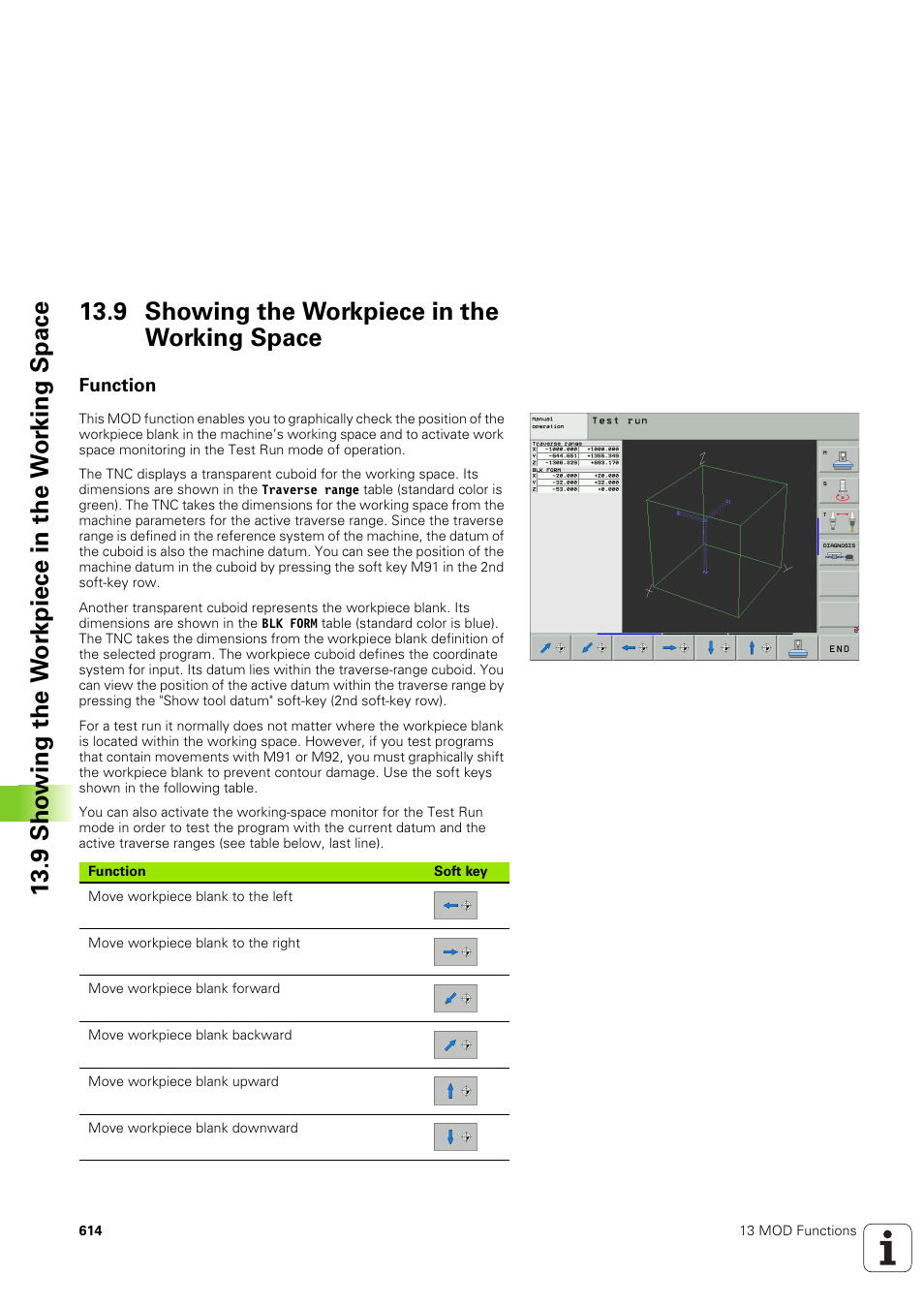 9 showing the workpiece in the working space, Function | HEIDENHAIN iTNC 530 (340 49x-03) ISO programming User Manual | Page 614 / 675