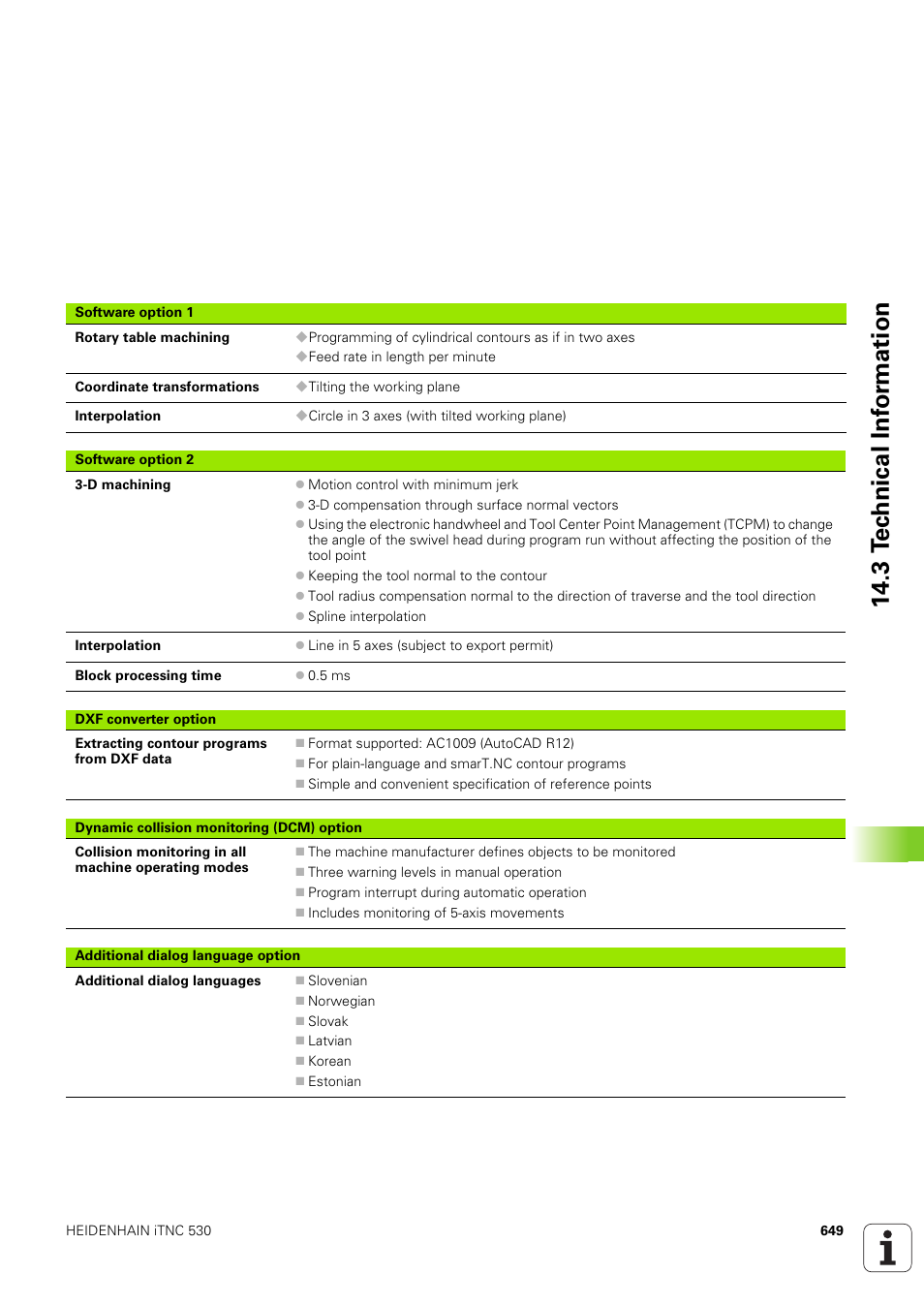 3 t ec h nical inf o rm ation | HEIDENHAIN iTNC 530 (340 49x-03) ISO programming User Manual | Page 649 / 675