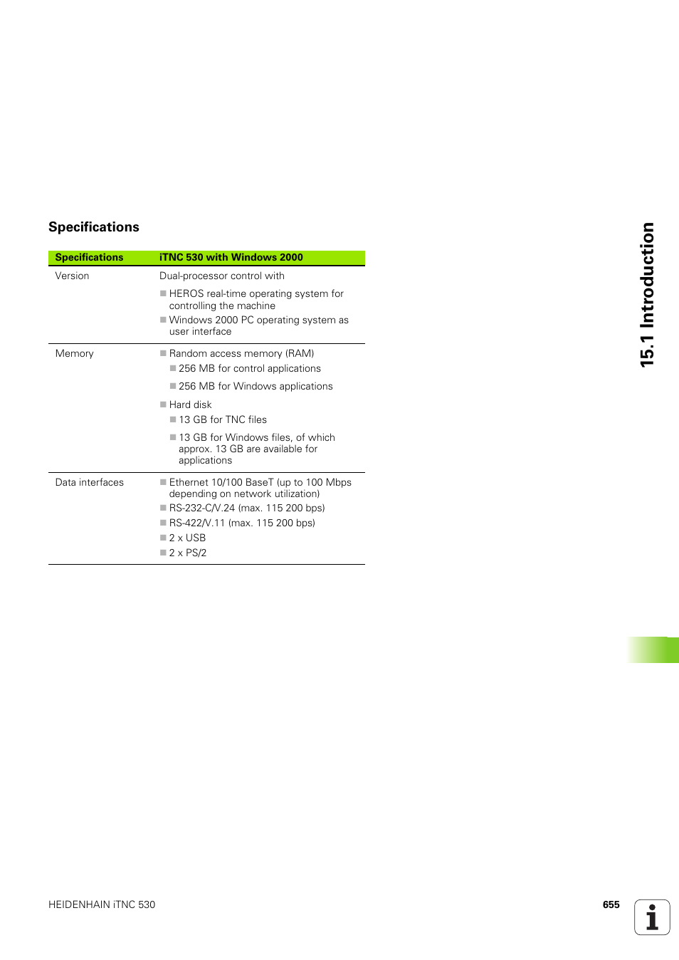 Specifications, 1 intr oduction | HEIDENHAIN iTNC 530 (340 49x-03) ISO programming User Manual | Page 655 / 675