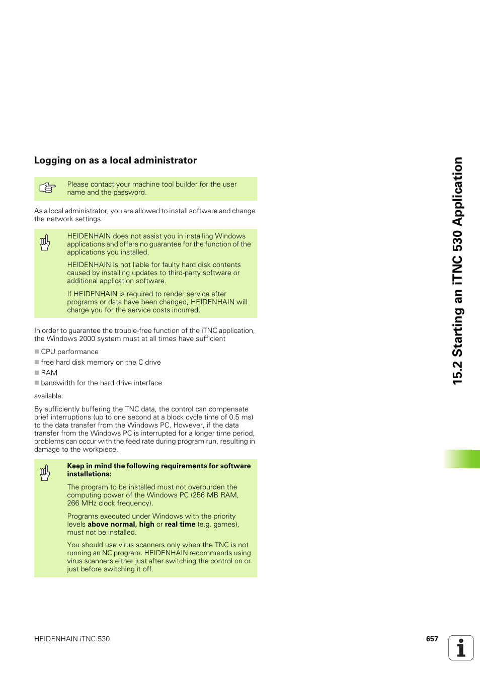 Logging on as a local administrator, 2 star ting an itnc 530 application | HEIDENHAIN iTNC 530 (340 49x-03) ISO programming User Manual | Page 657 / 675