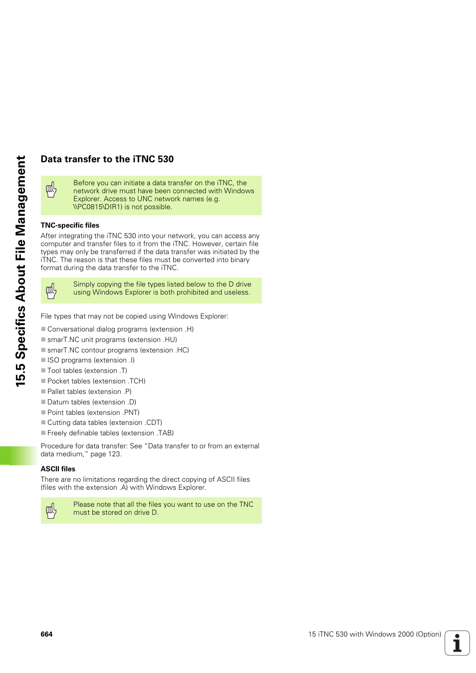 Data transfer to the itnc 530, 5 specifics abou t file manag e ment | HEIDENHAIN iTNC 530 (340 49x-03) ISO programming User Manual | Page 664 / 675