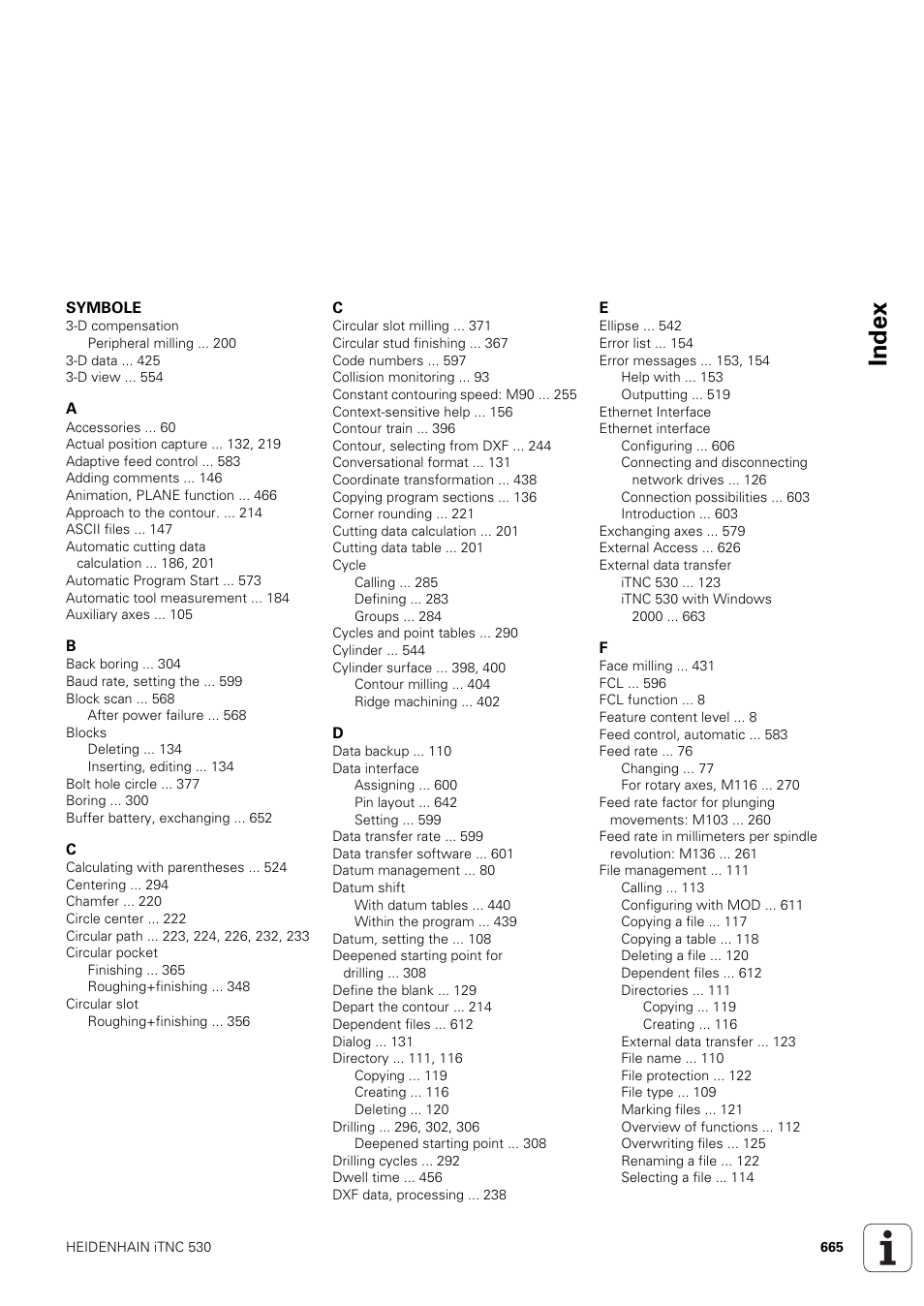 Index | HEIDENHAIN iTNC 530 (340 49x-03) ISO programming User Manual | Page 665 / 675