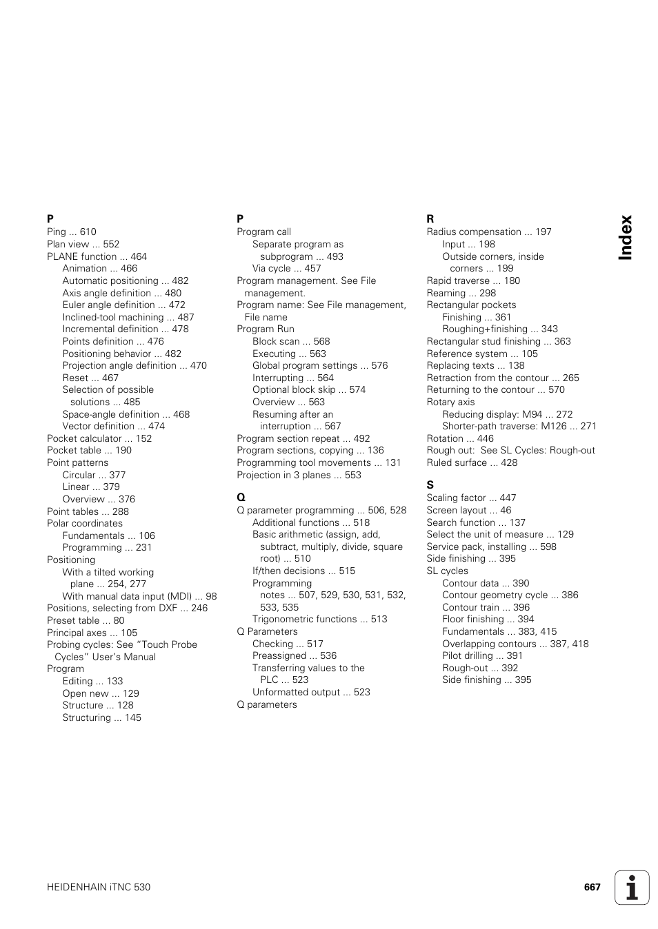 Index | HEIDENHAIN iTNC 530 (340 49x-03) ISO programming User Manual | Page 667 / 675