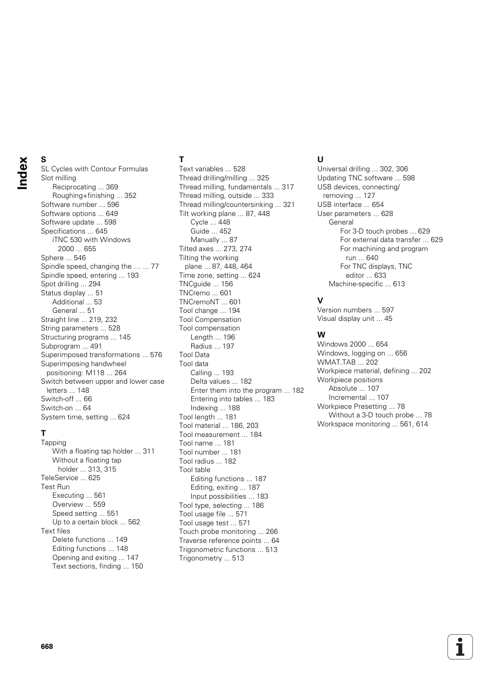 Index | HEIDENHAIN iTNC 530 (340 49x-03) ISO programming User Manual | Page 668 / 675