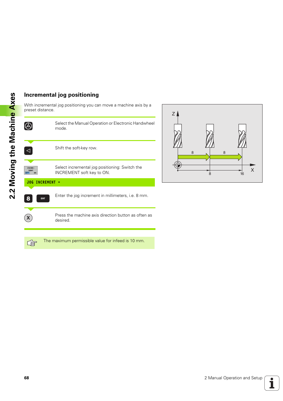 Incremental jog positioning, 2 mo ving the mac h ine ax es | HEIDENHAIN iTNC 530 (340 49x-03) ISO programming User Manual | Page 68 / 675