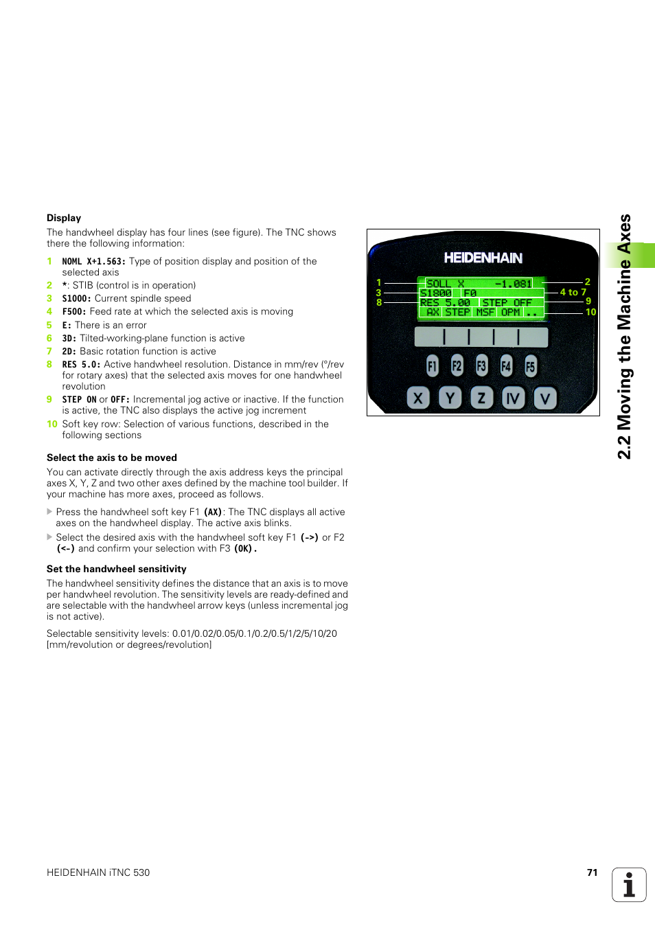 2 mo ving the mac h ine ax es | HEIDENHAIN iTNC 530 (340 49x-03) ISO programming User Manual | Page 71 / 675