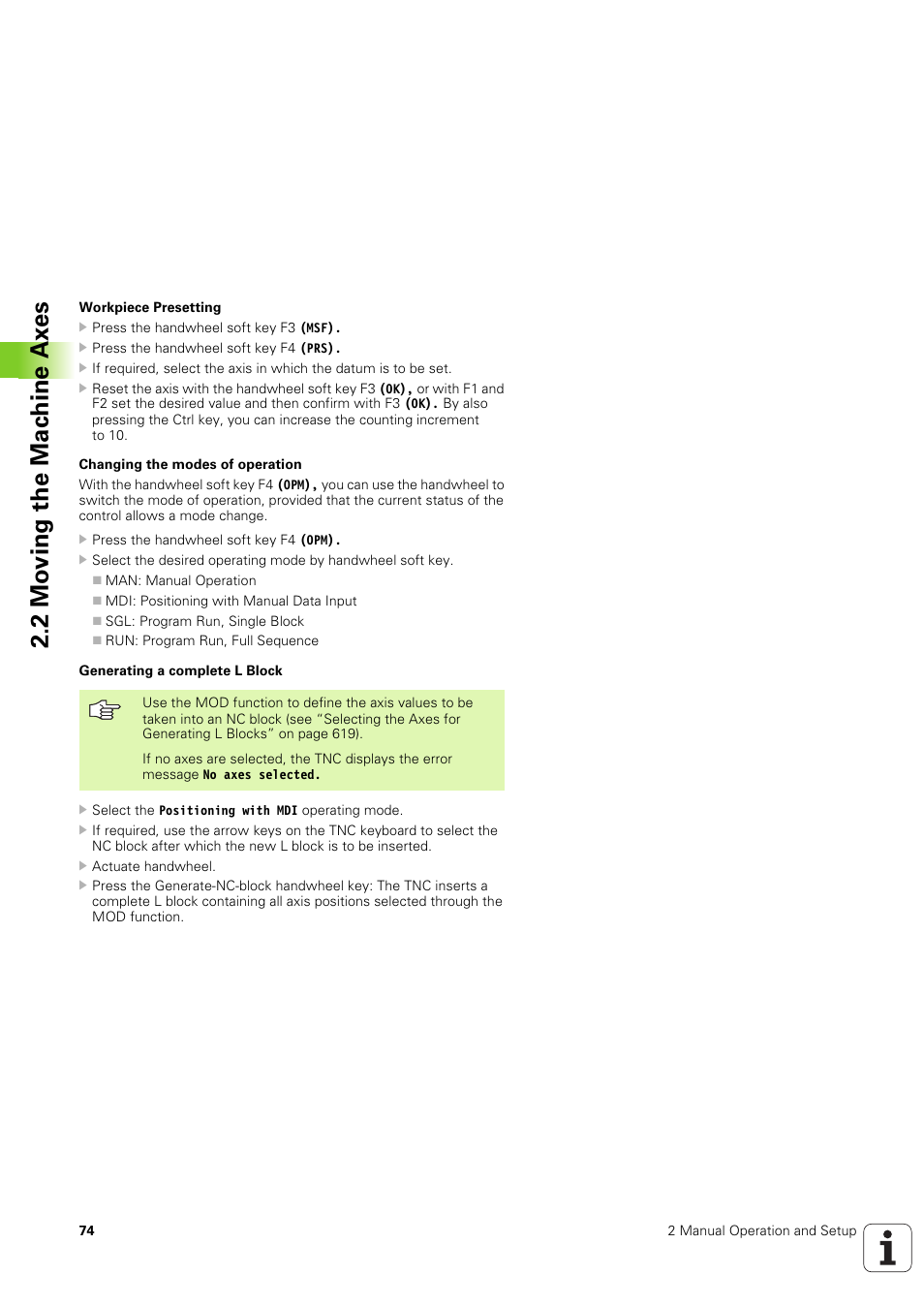 2 mo ving the mac h ine ax es | HEIDENHAIN iTNC 530 (340 49x-03) ISO programming User Manual | Page 74 / 675