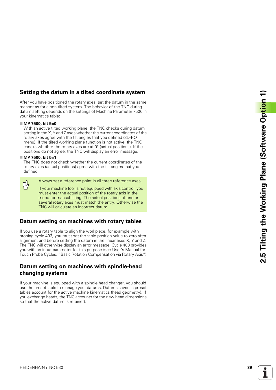 Setting the datum in a tilted coordinate system, Datum setting on machines with rotary tables | HEIDENHAIN iTNC 530 (340 49x-03) ISO programming User Manual | Page 89 / 675