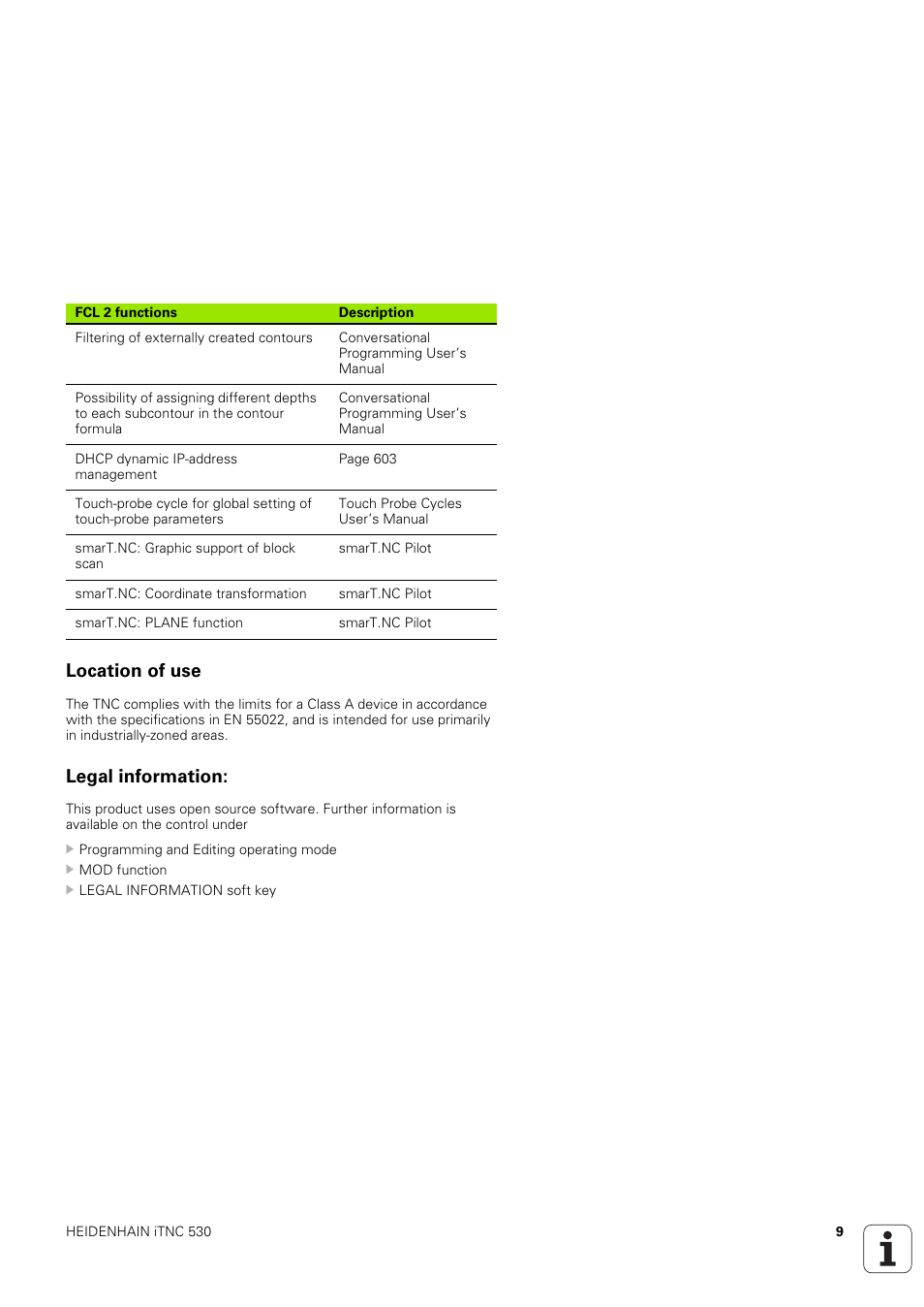 Location of use, Legal information | HEIDENHAIN iTNC 530 (340 49x-03) ISO programming User Manual | Page 9 / 675