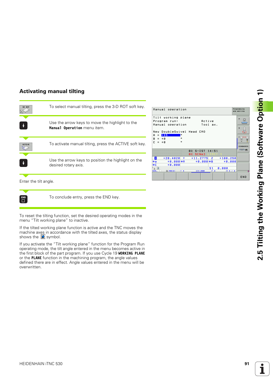 Activating manual tilting | HEIDENHAIN iTNC 530 (340 49x-03) ISO programming User Manual | Page 91 / 675