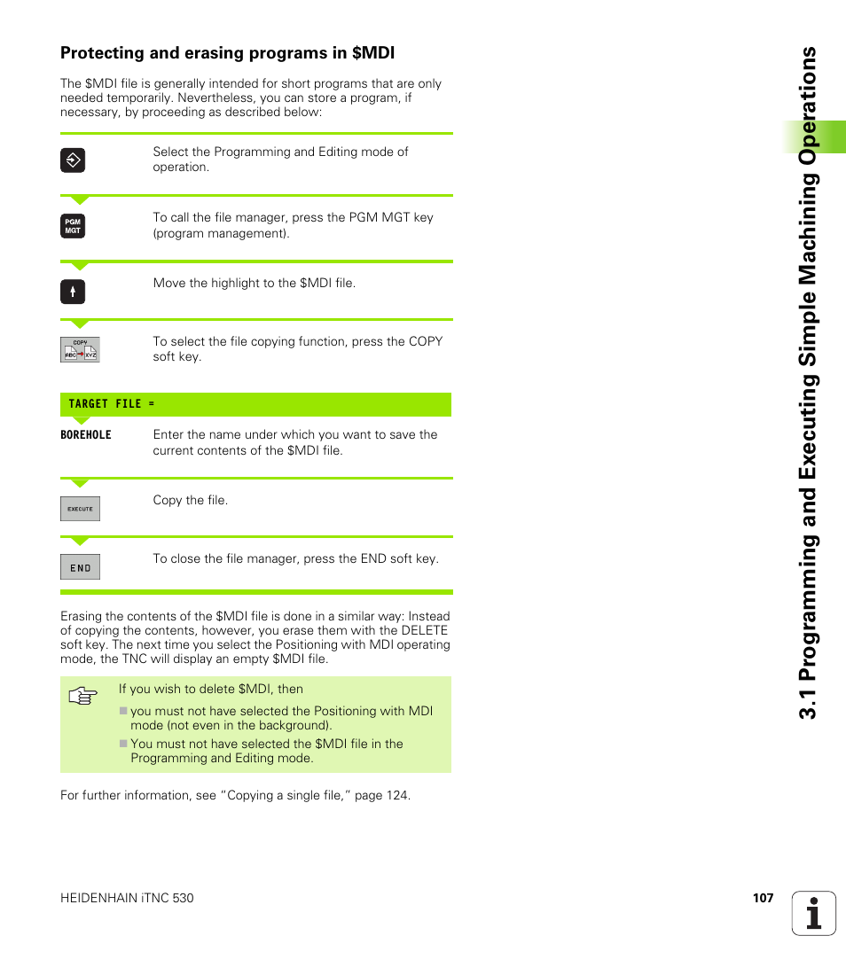 Protecting and erasing programs in $mdi | HEIDENHAIN iTNC 530 (340 49x-04) User Manual | Page 107 / 789