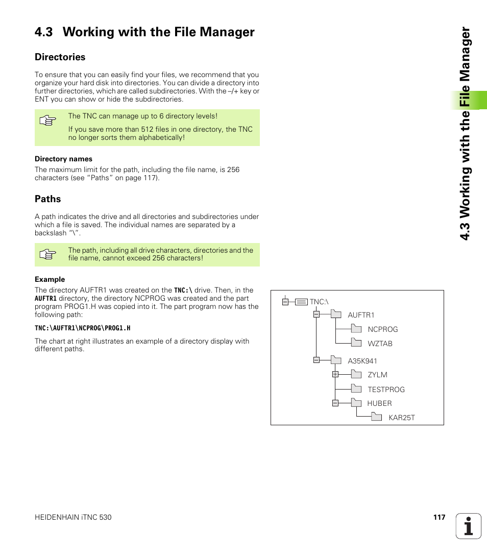 3 working with the file manager, Directories, Paths | HEIDENHAIN iTNC 530 (340 49x-04) User Manual | Page 117 / 789