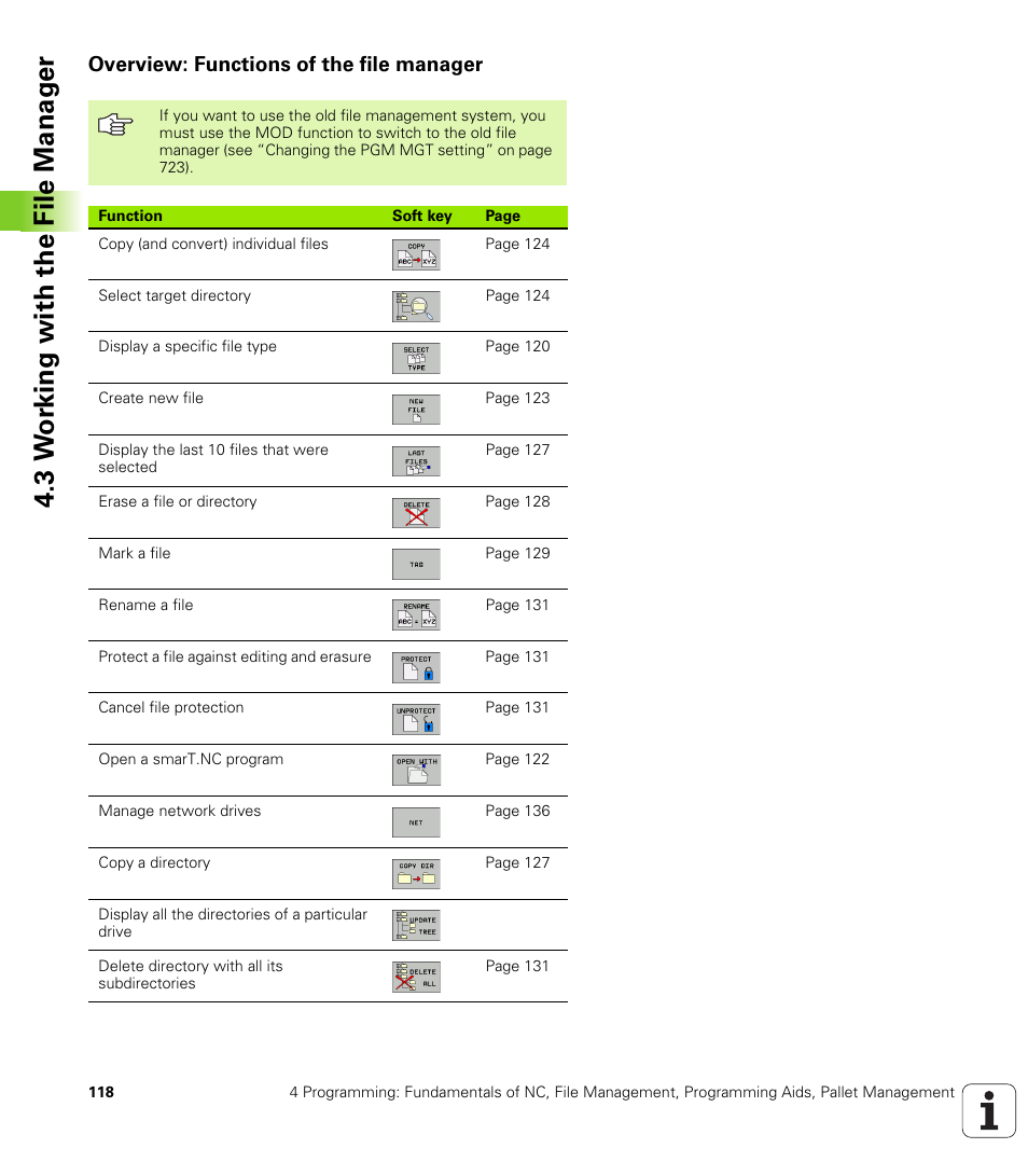 Overview: functions of the file manager, 3 w o rk ing with the file manag e r | HEIDENHAIN iTNC 530 (340 49x-04) User Manual | Page 118 / 789