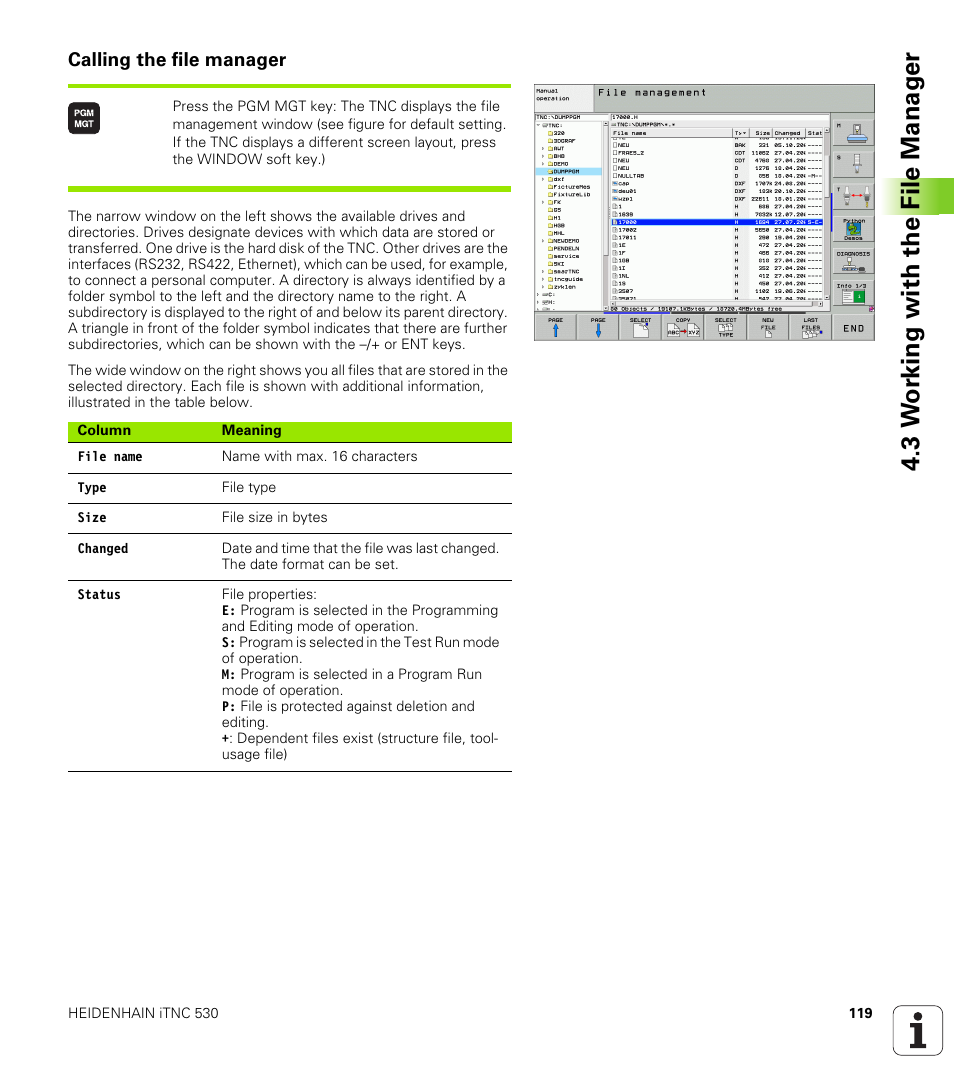 Calling the file manager, 3 w o rk ing with the file manag e r | HEIDENHAIN iTNC 530 (340 49x-04) User Manual | Page 119 / 789