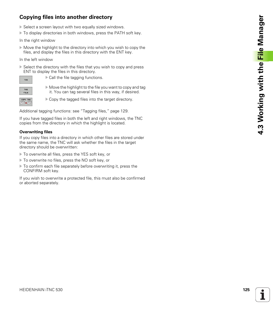 Copying files into another directory, 3 w o rk ing with the file manag e r | HEIDENHAIN iTNC 530 (340 49x-04) User Manual | Page 125 / 789