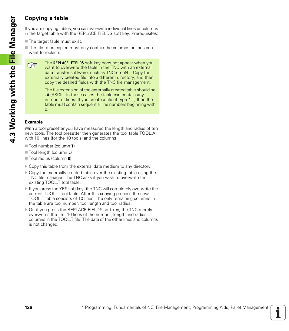 Copying a table, 3 w o rk ing with the file manag e r | HEIDENHAIN iTNC 530 (340 49x-04) User Manual | Page 126 / 789