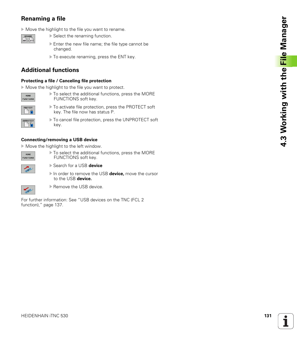 Renaming a file, Additional functions, 3 w o rk ing with the file manag e r | HEIDENHAIN iTNC 530 (340 49x-04) User Manual | Page 131 / 789