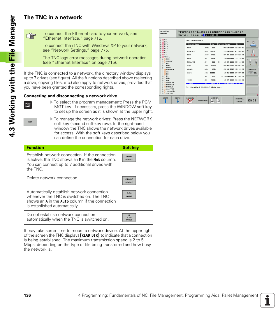 The tnc in a network, 3 w o rk ing with the file manag e r | HEIDENHAIN iTNC 530 (340 49x-04) User Manual | Page 136 / 789